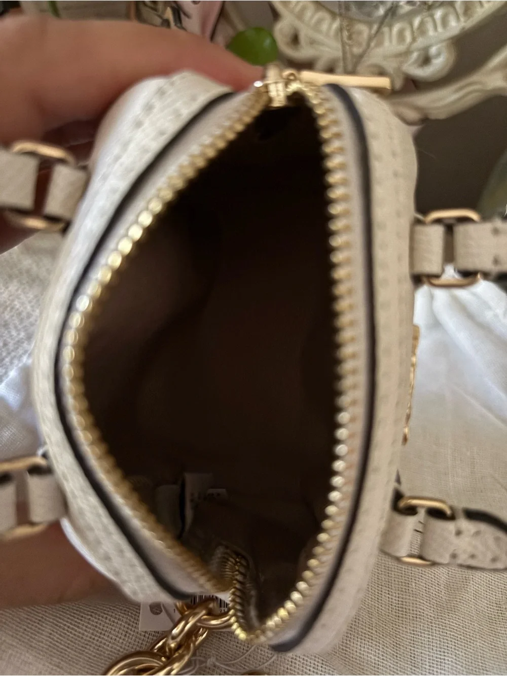 Coach Mini Rowan Bag Charm in Chalk with Gold Hardware